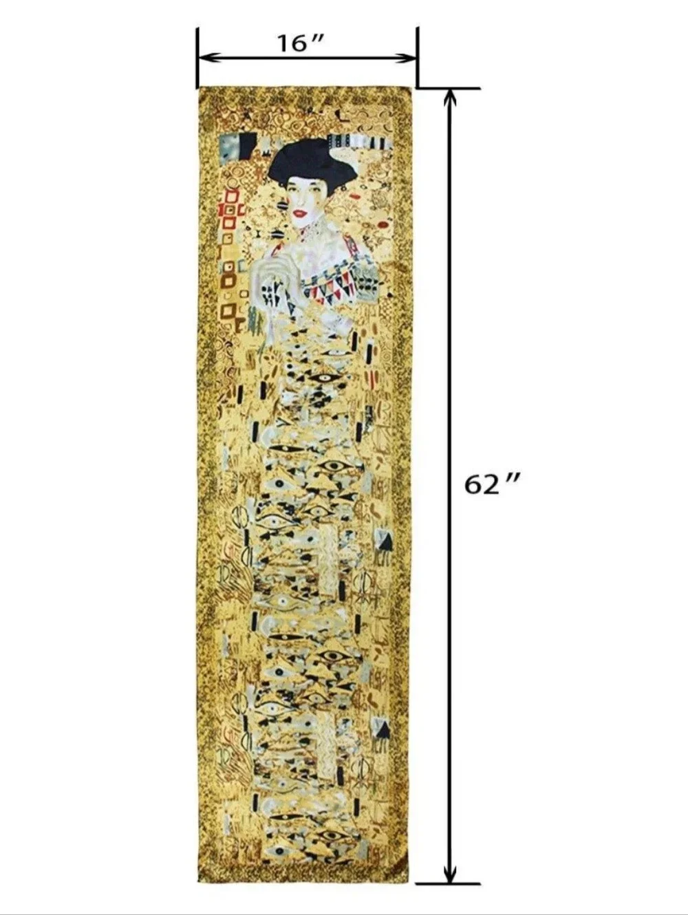 Gustav Klimt Artwork Print Gold Black Oblong Silk Scarf